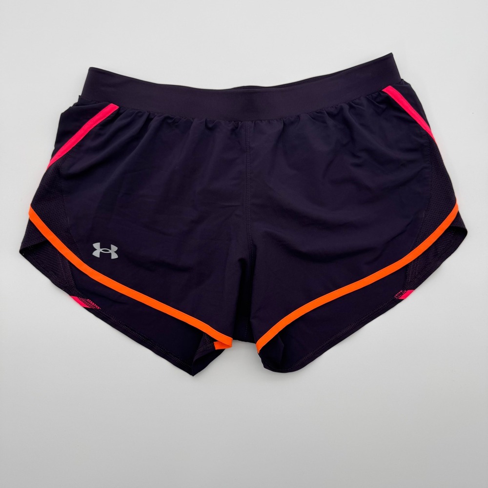 Under Armour HeatGear Running Shorts Purple And Neon Womens Medium